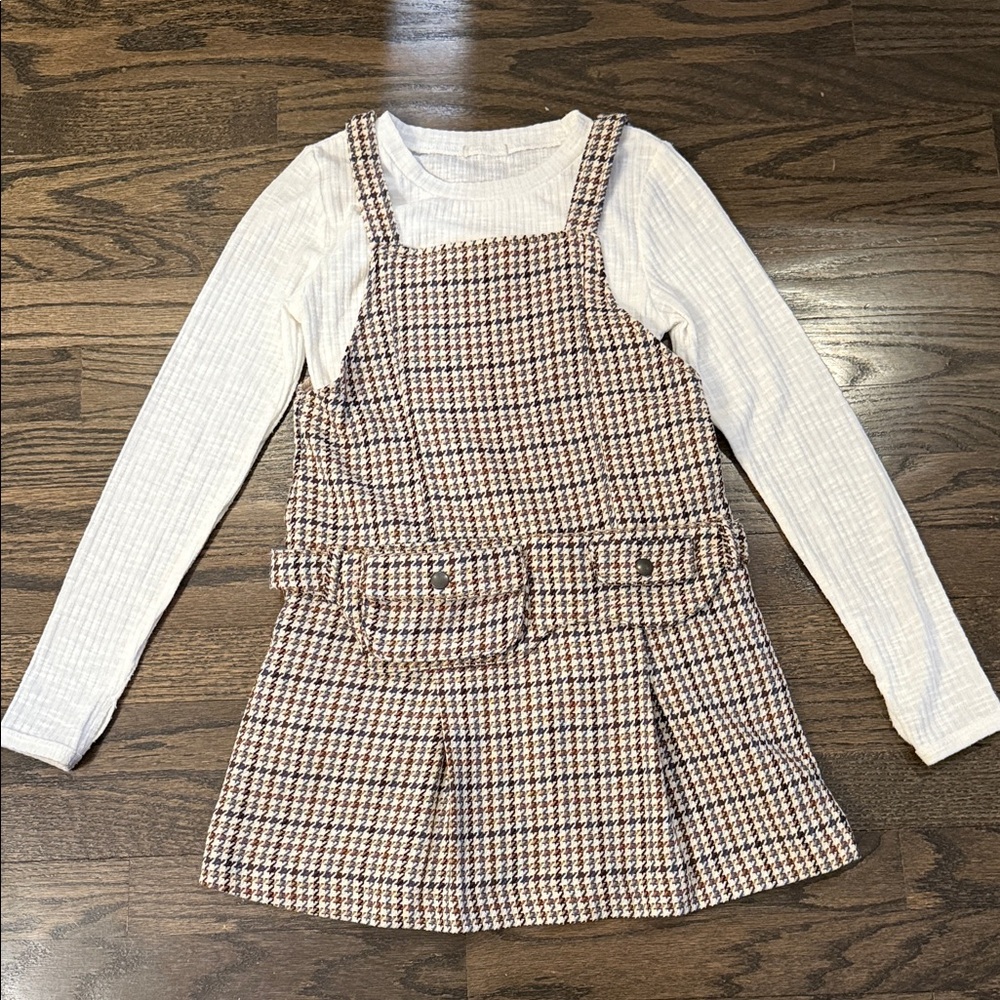Zara Kids' Brown Checkered Skirt Overall